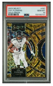 ZAY FLOWERS 2023 SELECT PREMIER LEVEL ROOKIE GOLD PRIZM RC /10 PSA 10 - Picture 1 of 2