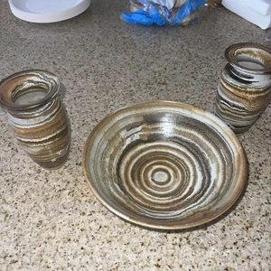 Spangler Studio Art Pottery Vases And Plate - Picture 1 of 7