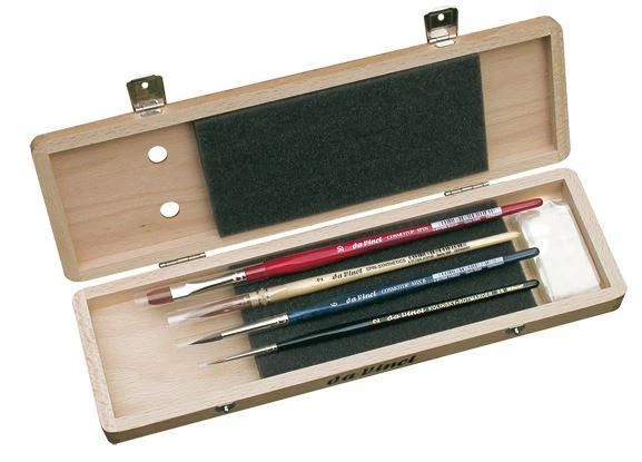 Juego de pinceles de acuarela da Vinci, 4 pinceles en caja de madera