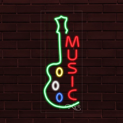 NEW "MUSIC" w/GUITAR LOGO VERTICAL 30x12x1 INCH LED FLEX INDOOR SIGN 31597 - Image 1 of 1