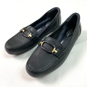 Rockport Women Total Motion Loafer 6 Walking leather trutech slip on Gold buckle - Picture 1 of 13