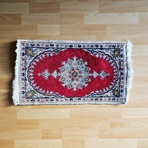 Orientteppich ✨ Perser Gül Fußmatte ✨ Teppich Läufer ✨ rot creme 100% Baumwolle - Bild 1 von 4