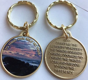 To Thine Own Self Be True Beach Sunrise Color Keychain AA Serenity Prayer Bronze - Picture 1 of 5