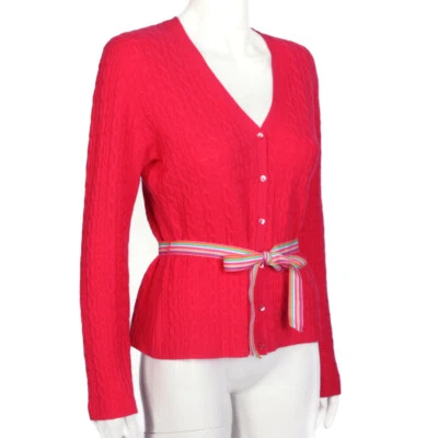 AUTUMN CASHMERE Pink 100% Cashmere Cable Knit Cardigan Sweater Womens XL /316 - Image 1 of 4