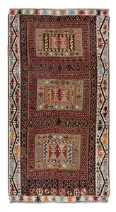 5.6x11 Ft Vintage Handmade Turkish Kilim 'Flat Weave' with Geometric Patterns - Picture 1 of 5