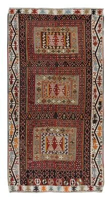 5.6x11 Ft Vintage Handmade Turkish Kilim 'Flat Weave' with Geometric Patterns - Image 1 of 4