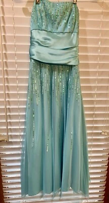 Masquerade Aqua блестками без бретелек Midi коктейльное платье размер 3/4 Y2K винтажный выпускного - Изображение 1 из 4