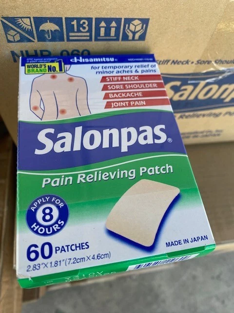 Parches para aliviar el dolor Salonpas funcionan durante 8 horas 60 por caja ¡COMPRA MÁS Y AHORRA!! Foto 1 de 1