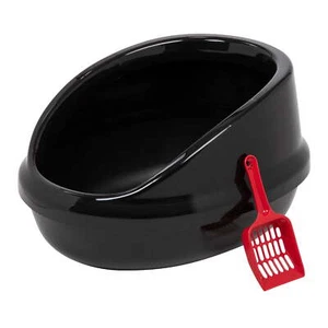 IRIS Large Shielded Cat Litter Pan with Scoop, Black - Picture 1 of 7