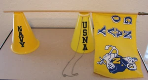 Vintage USNA Naval Academy Rally Flag and Set of 2 Cheering Cones Megaphones - Picture 1 of 11