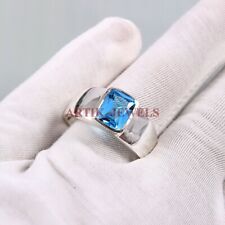 Natural Blue Topaz Gemstone with 925 Sterling Silver Ring for Men's #3453