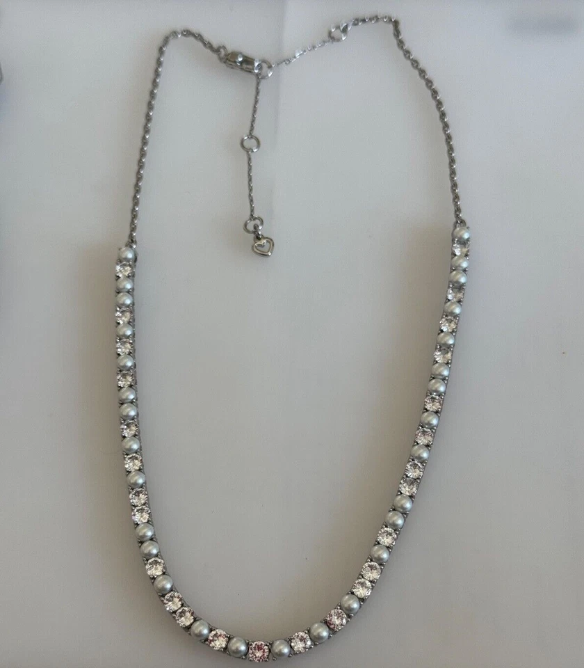 Collar Tenis Kate Space Estrás Imitación Perla Look Tono Plateado Foto 1 de 4