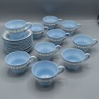 Wedgwood Queensware Cream on Blue Lavender 10 Footed Cups & 11 Saucers