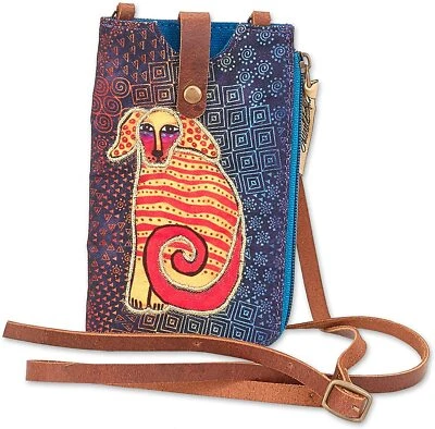 Laurel Burch Crossbody Cell Phone Purse - Canvas Handbag (A. Orange Dog) - Image 1 of 2