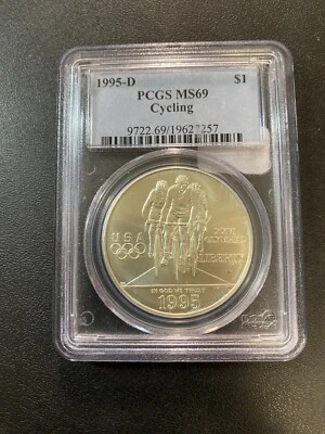 1995 D CYCLING COMMEMORATIVE DOLLAR PCGS MS-69 - UNCIRCULATED - SLABBED - $1 - Image 1 of 2