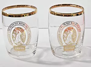 Lote de 2 vasos de muestra Coors Gold Logo Trim Beer de 4 oz Shorty Barrel Taster - Imagen 1 de 5