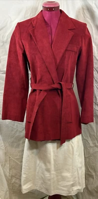 Vtg Gino Rossi Women Jacket Ultrasuede Burgundy Belted Suede Leather Wilson - Image 1 of 4