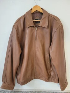 J. Ferrar Mens Large Milk Carmel Chocolate Brown Lambskin Leather Bomber Jacket - Picture 1 of 16