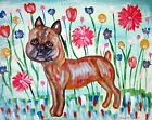 BRUSSELS GRIFFON SMOOTH in Garden Dog Pop Outsider Art 8 x 10 Giclee Print KSAMS