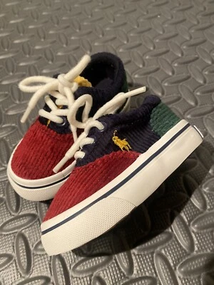 Polo Ralph Lauren Keaton Zapatos para Niños Pequeños Pana Rojo Verde Azul Talla 4c Foto 1 de 4