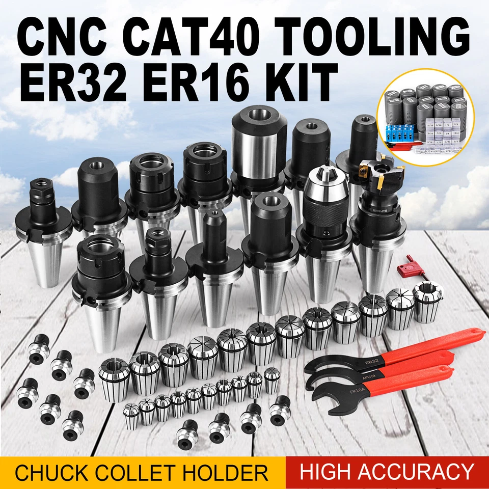 CAT 40 Tool Holder Kit for Haas Fadal CNC Mill ER32/16 Chuck Collet Set - Image 1 of 4