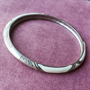 Brazalete Brazalete Plata Esmalte Crema Blanco Vintage Pesado BR2 - Imagen 1 de 12