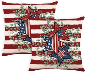 4th of July Pillow Covers 16x16 Inch Set of 2 Patriotic Outdoor Throw Pillows Co - Picture 1 of 7