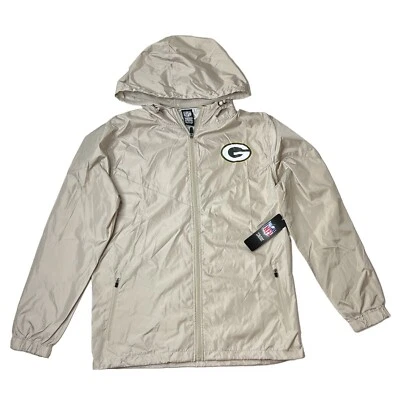 全新带标签 Green Bay Packers 男式小号棕褐色米色风衣夹克薄外套全拉链 — 第 1/4 张图片