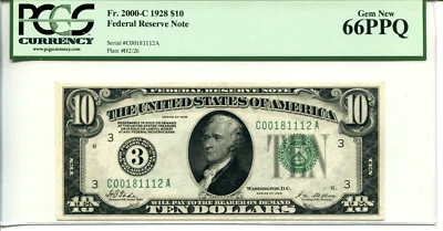 Fr 2000-C 1928 $10 Federal Reserve 66 PPQ GEM NEW - Image 1 of 2