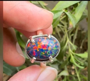 Anillo De Compromiso Ovalado De Ópalo Negro Fire En Plata De Ley 925 Ver Video - Imagen 1 de 7