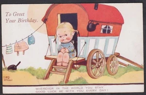 C1932 MABEL LUCIE ATTWELL 'TO GREET YOUR BIRTHDAY ' YOUNG GIRL ON WAGON P'CARD - Picture 1 of 2