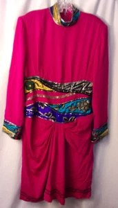 Lillie Rubin Vintage Red Silk Multi Color Beading Size 12 Starrington AS IS - Picture 1 of 9