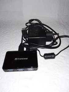 Transcend ext. USB-Hub Adapter Erweiterung 4 Steckpl. schwarz mit Netzteil - Bild 1 von 3