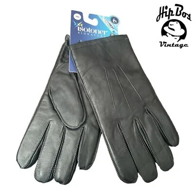 Isotoner Mens Insulated Leather Touchscreen Driving Gloves Black Size XL - Image 1 of 4