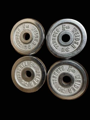 VTG Weider 3 lb Chrome Barbell Weight Plates standard 1" hole, x 4 = 12 lb total - Image 1 of 3