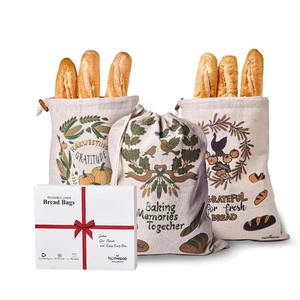 Bread Bags for Homemade Bread – 3Pcs Linen Reusable Bread Bags with Drawstrin... - Bild 1 von 9