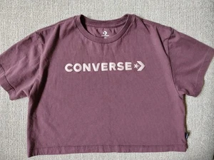 Converse Logo Crop T-Shirt Crewneck Short Sleeve Pullover Dark Wine S - Picture 1 of 5