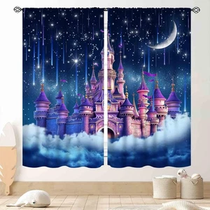 Girls Princess Castle Curtains, Fantasy Magic Night Castle Cloud Fairy Tale D... - Bild 1 von 5