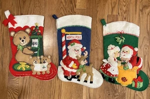 "3 cuentas de lentejuelas de fieltro bucilla de Navidad de colección 15"" medias adornos núcleo de cabaña" - Imagen 1 de 24