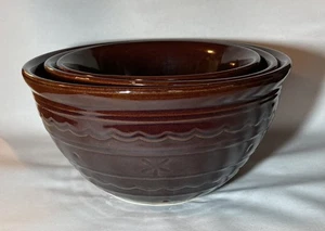Marcrest Stoneware Nesting 3 Mixing Bowls Stoneware Daisy Dot MCM Brown - Picture 1 of 22