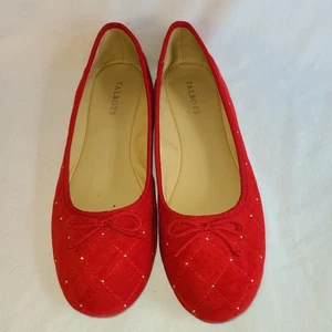 TALBOTS Penelope Red Quilted Suede Studded Bow Ballet Flats Women's 9.5 - Picture 1 of 13