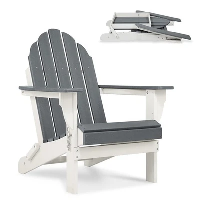 AOODOR Gray HDPE Folding Adirondack Chair Outdoor Patio All Weather Fire Pit Chairs