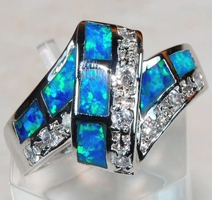 Anillo de plata de ley 925 con incrustaciones de ópalo australiano y topacio talla 7 BP4 - Imagen 1 de 2