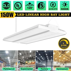 LED Linear High Bay Shop Light Dimmable 150W 22500LM Commercial Warehouse Lamp - Picture 1 of 16