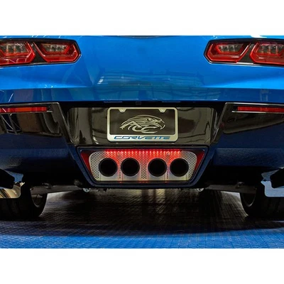 Placa de llenado de escape perforada con LED rojo para Corvette Z51 14-19 se adapta a escape OE Foto 1 de 4
