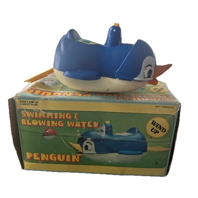 Vintage Wind Up Swimming & Blowing Water Penguin  Toy Made In Hong Kong  W/ Box - Image 1 of 4