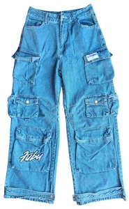 Fubu Forever 21 Jeans Damen Medium Baggy Skater Raver Cargo Wide Denim Vintage  - Bild 1 von 14