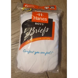 Hanes Boys' Briefs Underwear VINTAGE! 6-Pack White Cotton Comfort Size 16 1990's - Picture 1 of 3