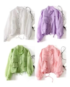 Lady Summer Turn Down Collar Loose Button Up Shirts Women Long Sleeve Casual Top - Picture 1 of 10