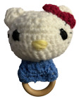 Crocheted Handmade Baby Rattle Hello Kitty Teething Wooden